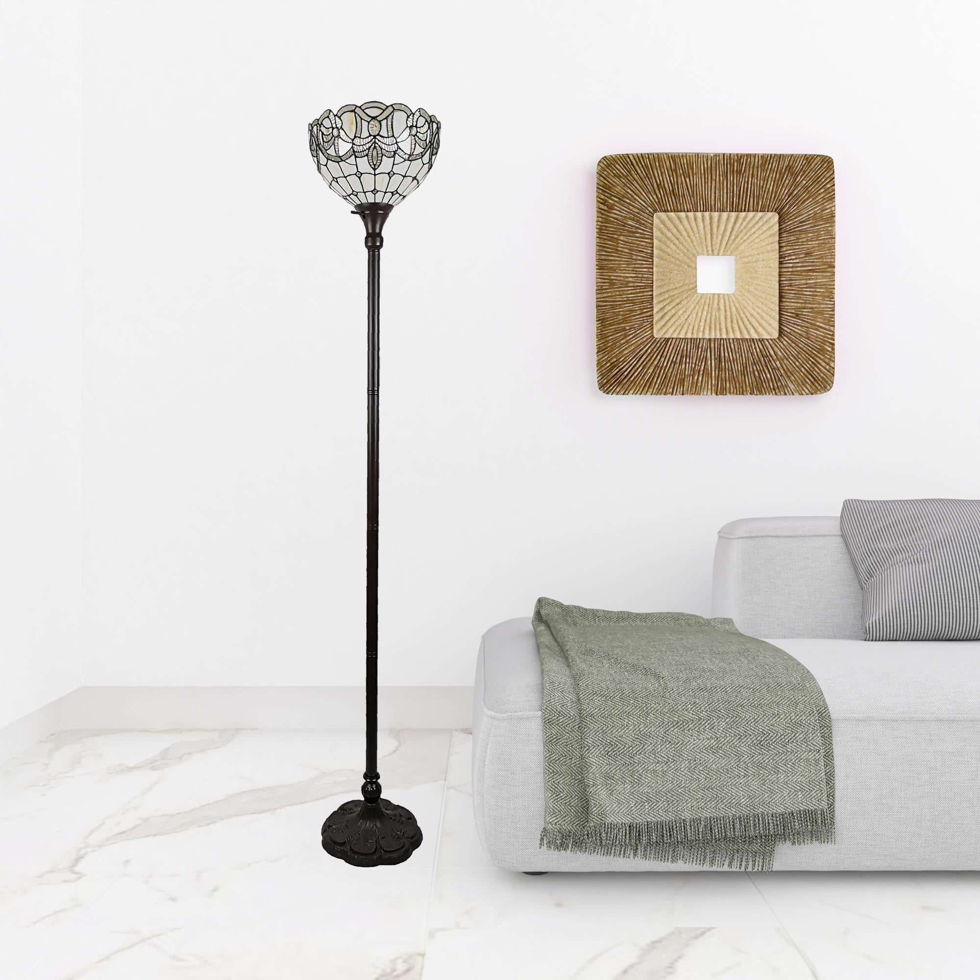 72" Brown Traditional Shaped Floor Lamp With Brown Stained Glass Bowl Shade - Homeroots - Flyclothing LLC