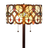 63" Brown Two Light Traditional Shaped Floor Lamp With Brown And White Stained Glass Drum Shade - Homeroots