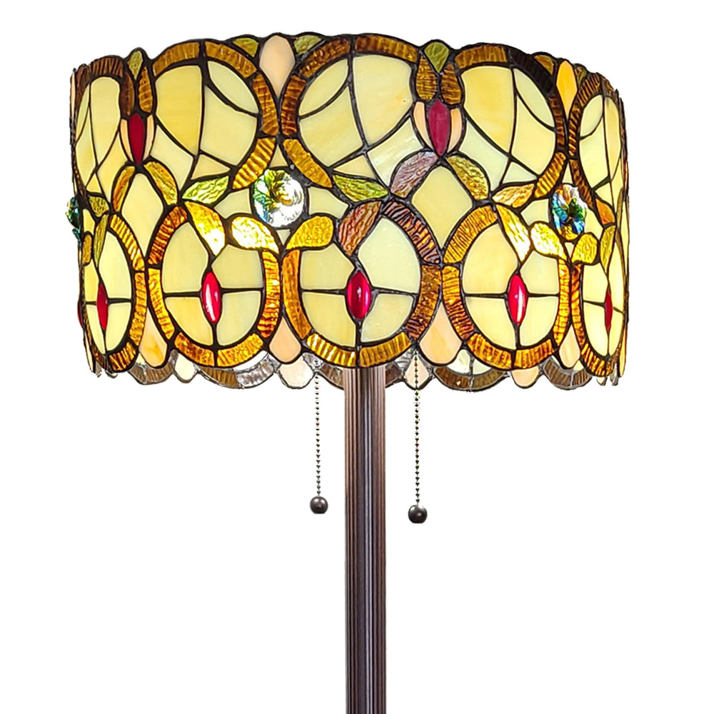 63" Brown Two Light Traditional Shaped Floor Lamp With Brown And White Stained Glass Drum Shade - Homeroots - Flyclothing LLC