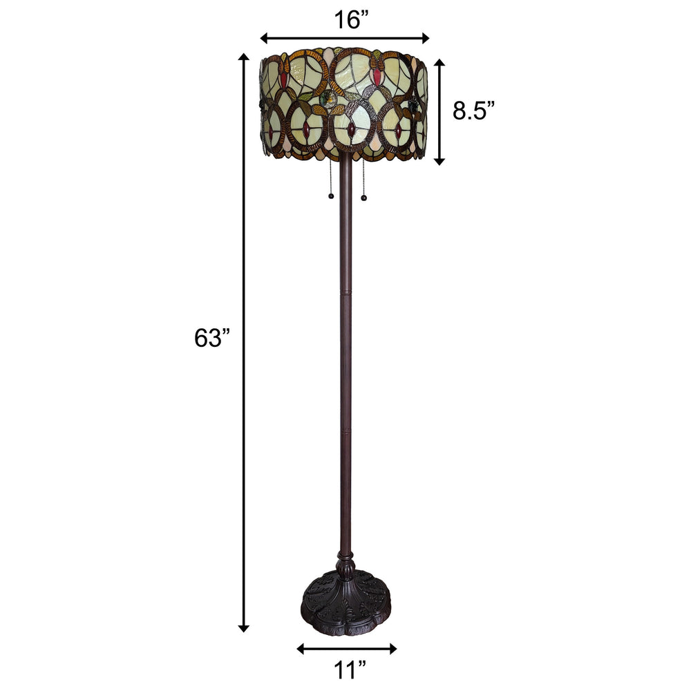 63" Brown Two Light Traditional Shaped Floor Lamp With Brown And White Stained Glass Drum Shade - Homeroots - Flyclothing LLC