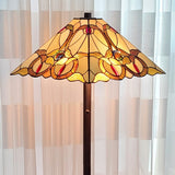 62" Brown Two Lights Traditional Shaped Floor Lamp With Brown And White Stained Glass Cone Shade - Homeroots