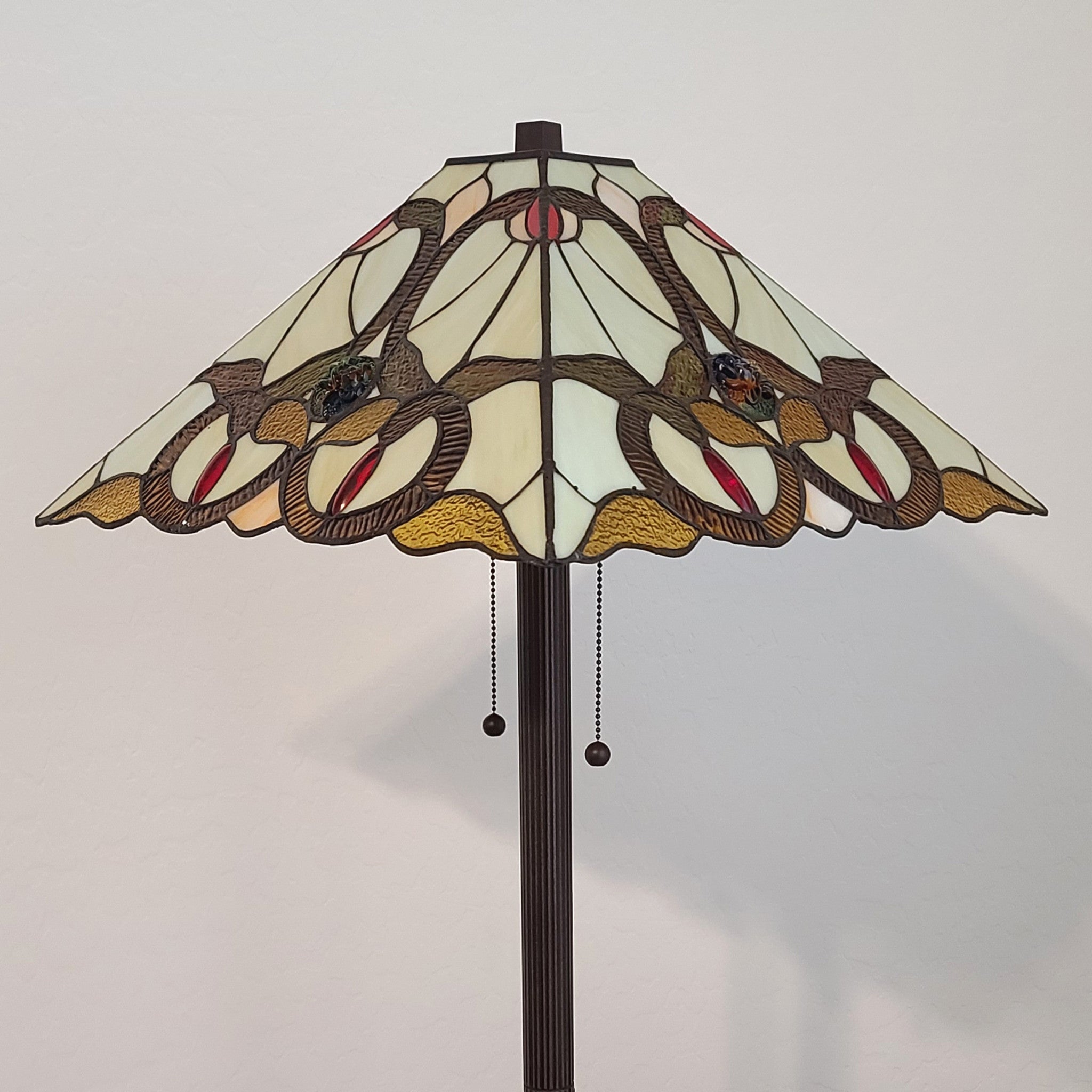 62" Brown Two Lights Traditional Shaped Floor Lamp With Brown And White Stained Glass Cone Shade - Homeroots - Flyclothing LLC