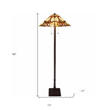 62" Brown Two Lights Traditional Shaped Floor Lamp With Brown And White Stained Glass Cone Shade - Homeroots - Flyclothing LLC