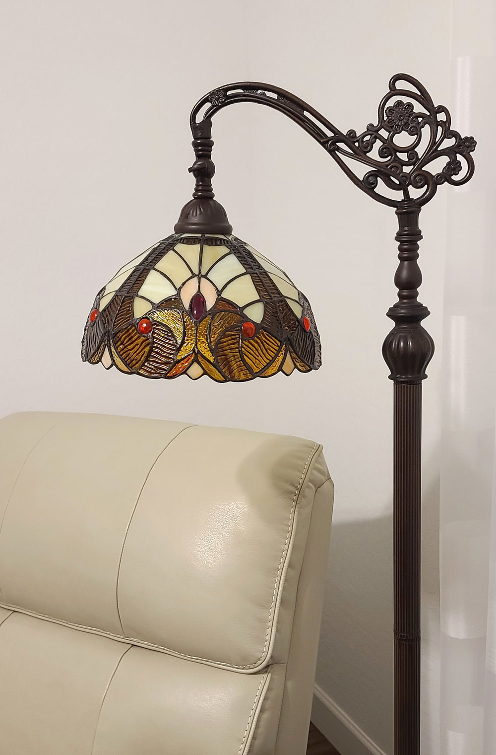 62" Brown Traditional Shaped Floor Lamp With Brown And Red Stained Glass Bowl Shade - Homeroots - Flyclothing LLC