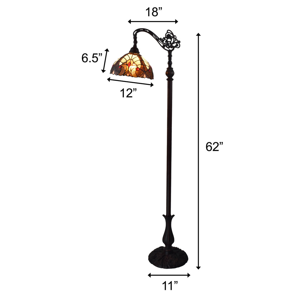 62" Brown Traditional Shaped Floor Lamp With Brown And Red Stained Glass Bowl Shade - Homeroots - Flyclothing LLC