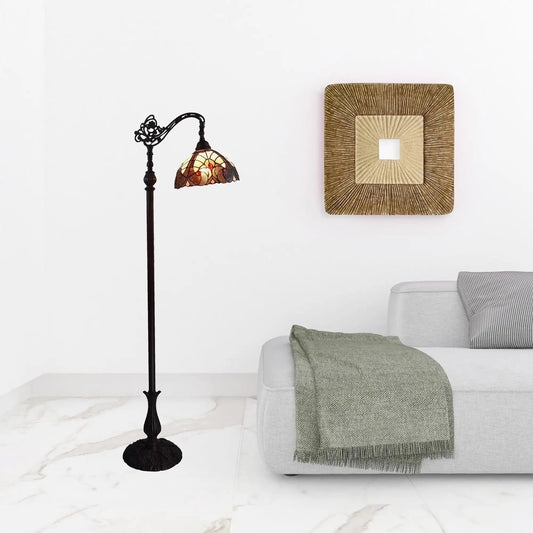 62" Brown Traditional Shaped Floor Lamp With Brown And Red Stained Glass Bowl Shade - Homeroots