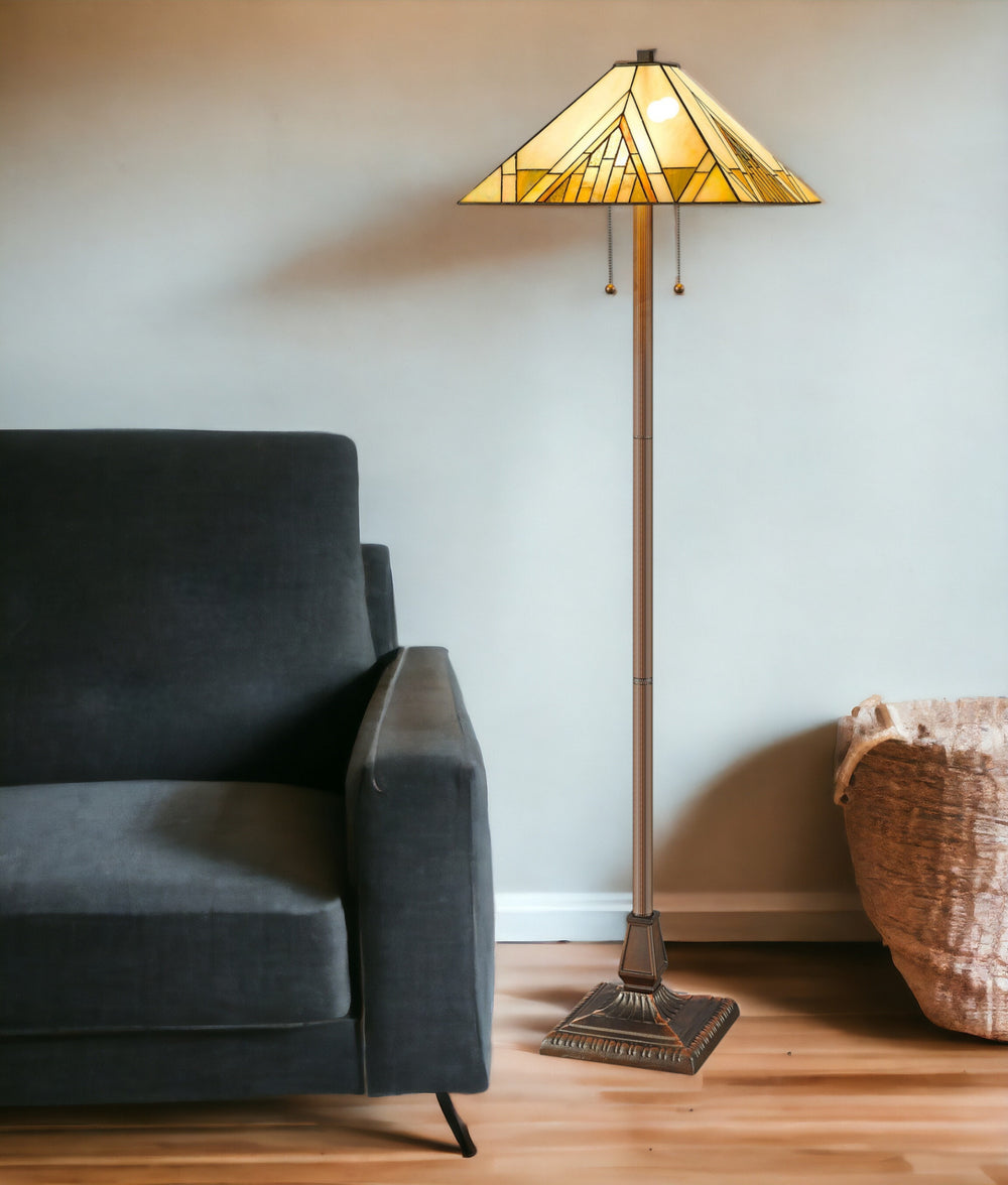 62" Brown Two Light Beige And Brown Geometric Stained Glass Floor Lamp - Homeroots - Flyclothing LLC