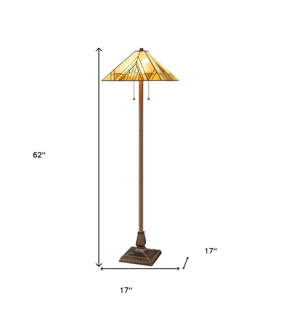 62" Brown Two Light Beige And Brown Geometric Stained Glass Floor Lamp - Homeroots - Flyclothing LLC