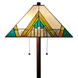 62" Brown Two Light Traditional Shaped Floor Lamp With Beige Green And Blue Geometric Stained Glass Empire Shade - Homeroots - Flyclothing LLC