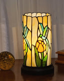 11" Beige and Green Dragonfly Stained Glass Accent Lamp