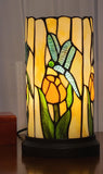 11" Beige and Green Dragonfly Stained Glass Accent Lamp - Homeroots