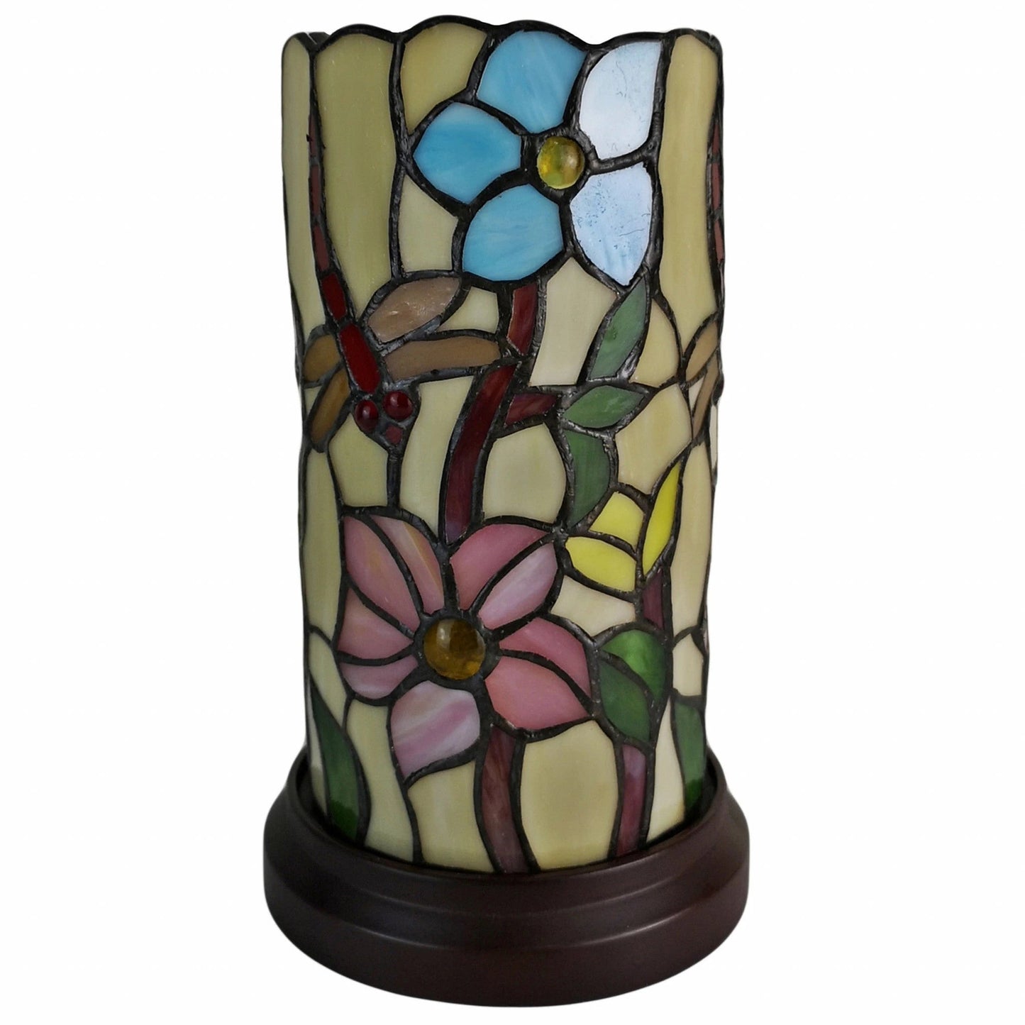 10" Red and Beige Dragonfly Stained Glass Accent Lamp - Homeroots - Flyclothing LLC