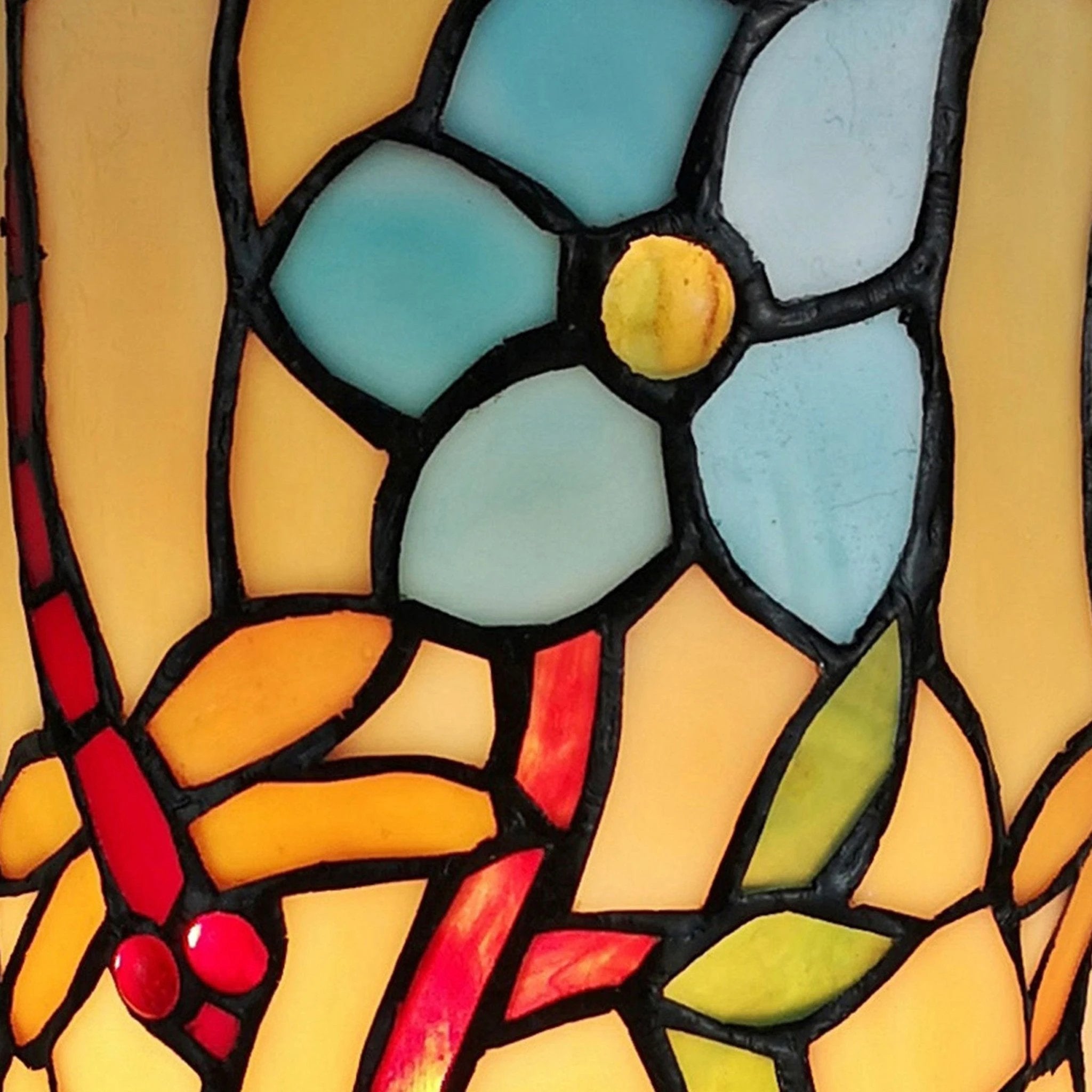 10" Red and Beige Dragonfly Stained Glass Accent Lamp - Homeroots - Flyclothing LLC