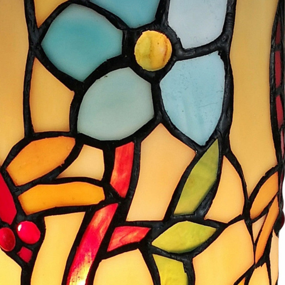 10" Red and Beige Dragonfly Stained Glass Accent Lamp - Homeroots - Flyclothing LLC