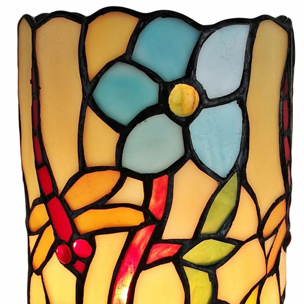 10" Red and Beige Dragonfly Stained Glass Accent Lamp - Homeroots