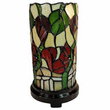 14" Red Green and Black Floral Stained Glass Accent Lamp - Homeroots