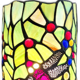 11" Green and Pink Dragonfly Stained Glass Accent Lamp - Homeroots