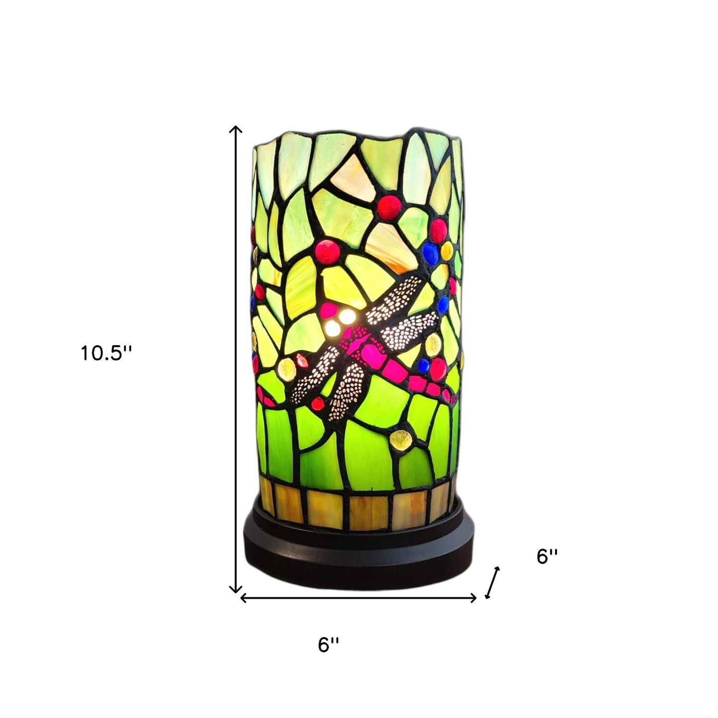 11" Green and Pink Dragonfly Stained Glass Accent Lamp - Homeroots - Flyclothing LLC