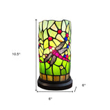 11" Green and Pink Dragonfly Stained Glass Accent Lamp - Homeroots - Flyclothing LLC