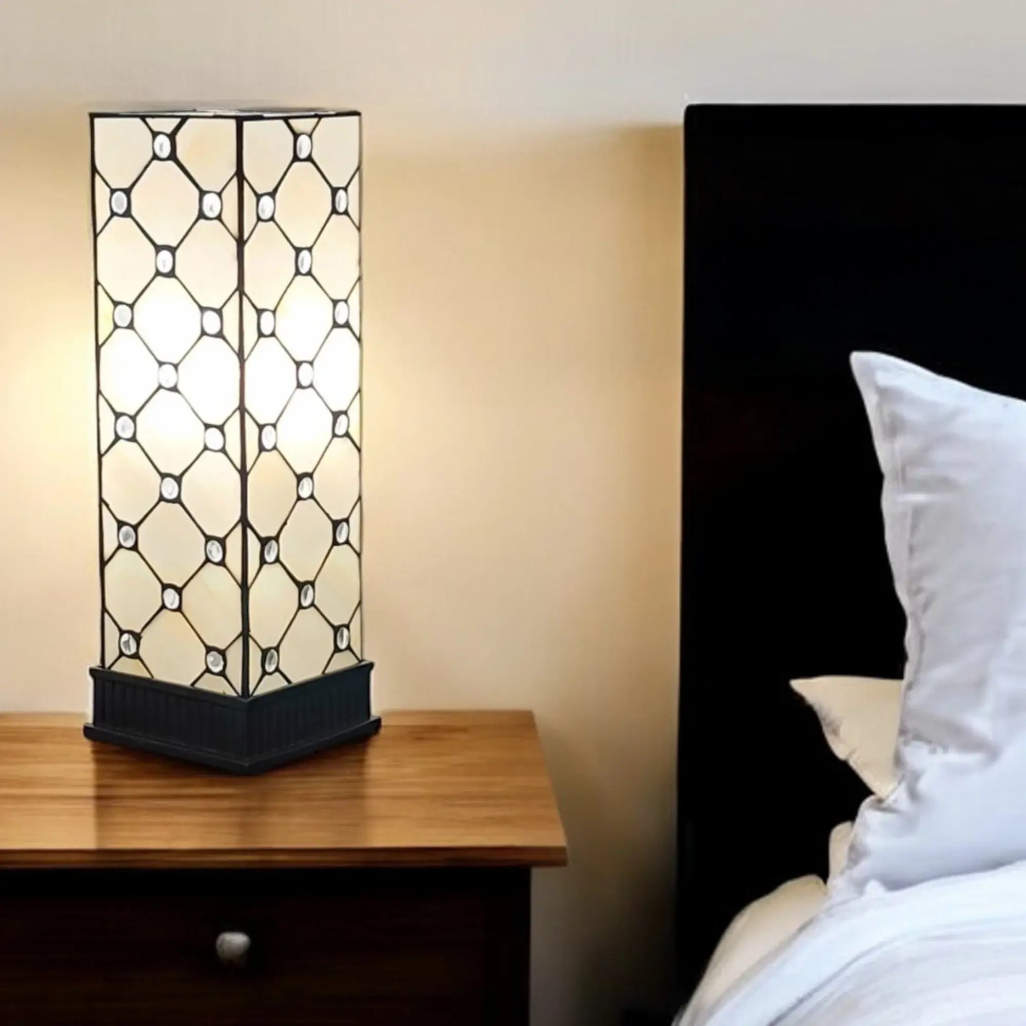 18" Tiffany Style Jeweled Dark Brown Base Table Lamp - Homeroots - Flyclothing LLC