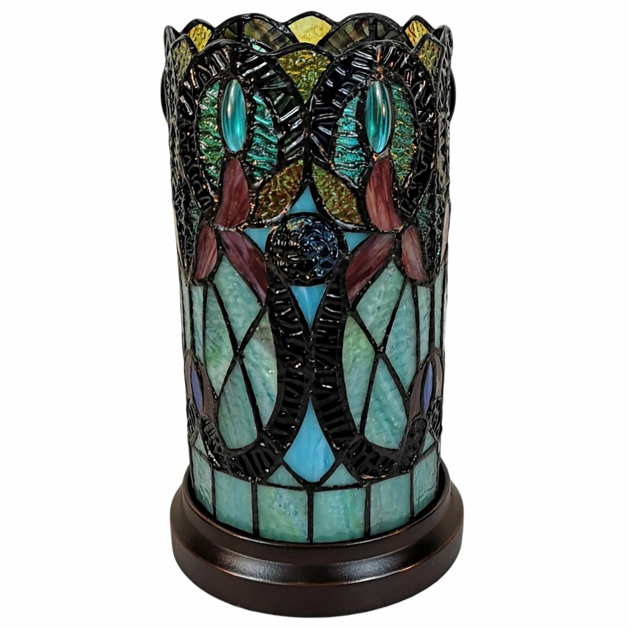 11" Beige and Orange Mosaic Tile Stained Glass Accent Lamp - Homeroots - Flyclothing LLC
