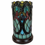 11" Beige and Orange Mosaic Tile Stained Glass Accent Lamp - Homeroots