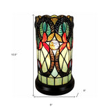 11" Beige and Orange Mosaic Tile Stained Glass Accent Lamp - Homeroots - Flyclothing LLC