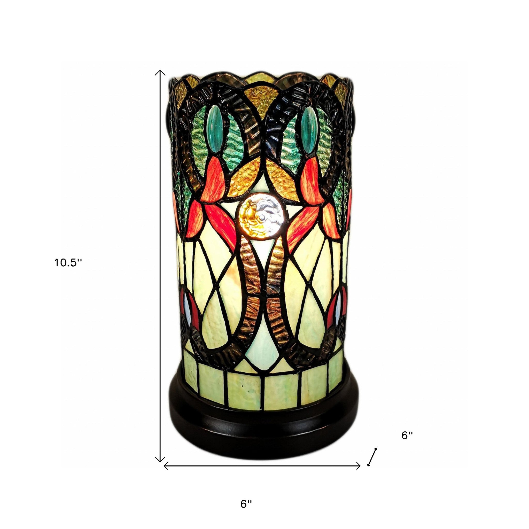 11" Beige and Orange Mosaic Tile Stained Glass Accent Lamp - Homeroots - Flyclothing LLC