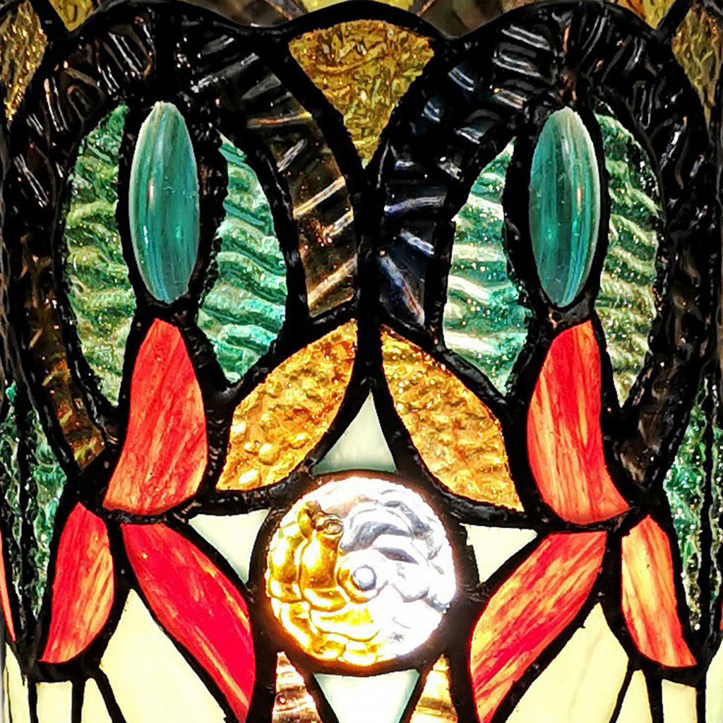 11" Beige and Orange Mosaic Tile Stained Glass Accent Lamp - Homeroots - Flyclothing LLC