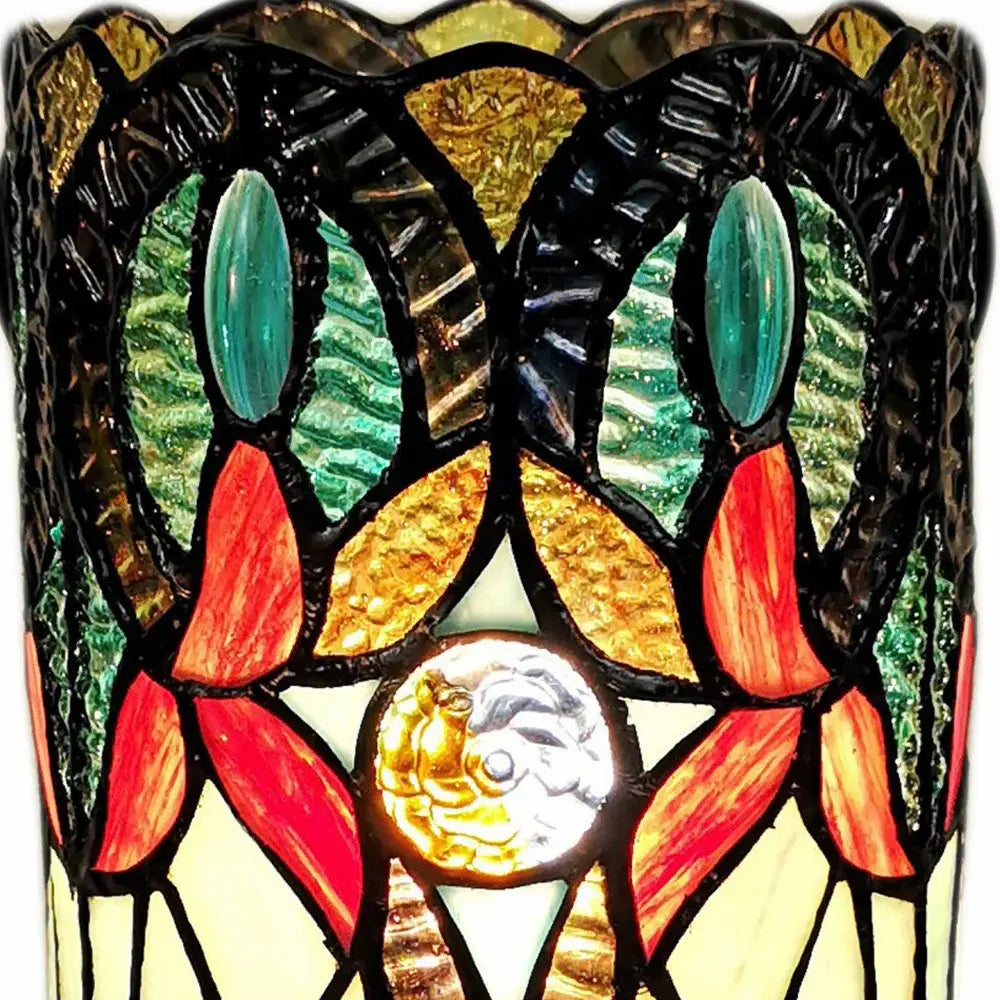 11" Beige and Orange Mosaic Tile Stained Glass Accent Lamp - Homeroots - Flyclothing LLC