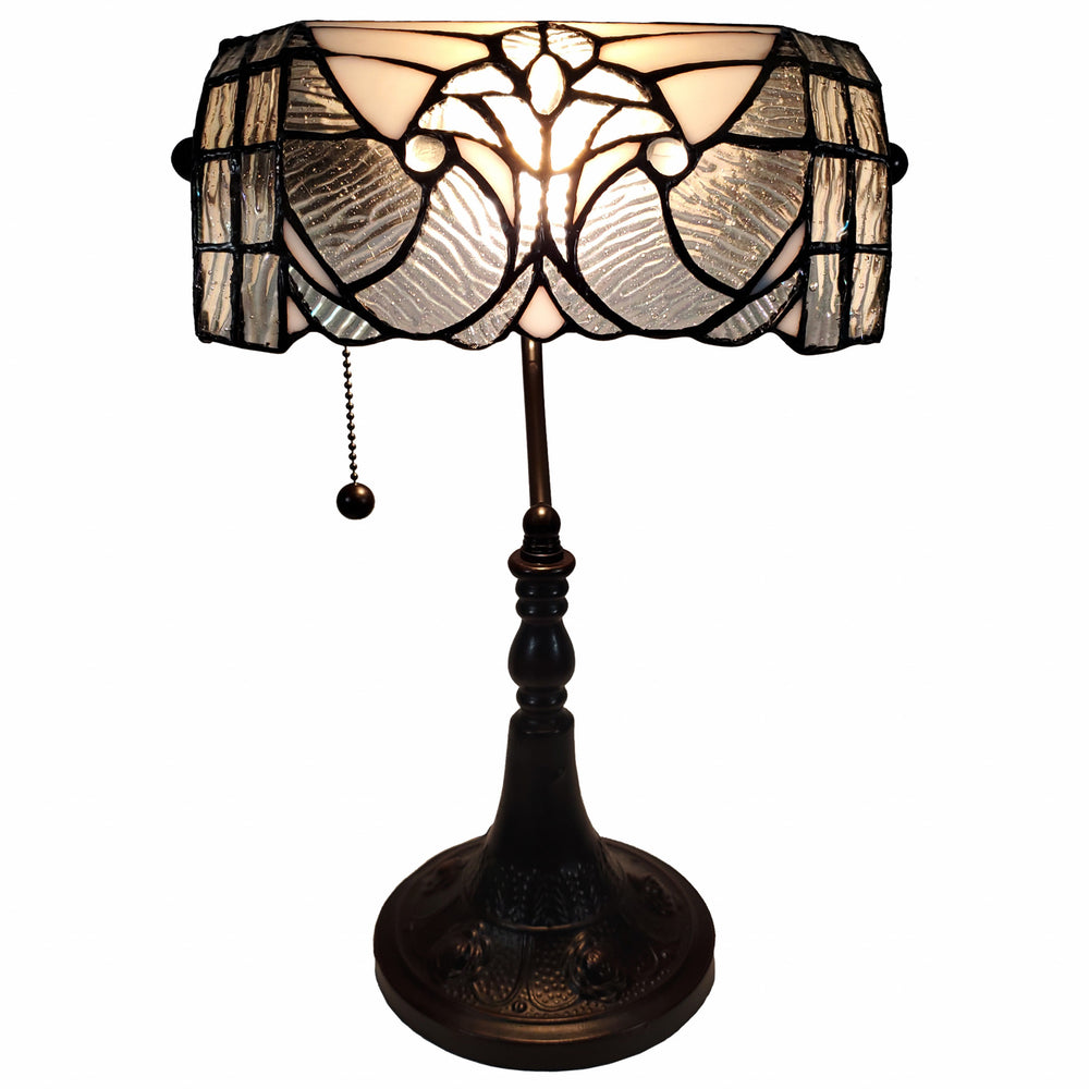 16" Dark Brown Table Lamp With White and Silver Shade - Homeroots