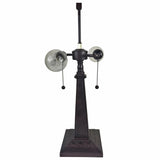 22" Dark Brown Metal Two Light Candlestick Table Lamp With Blue and Beige Shade - Homeroots