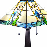 22" Dark Brown Metal Two Light Candlestick Table Lamp With Blue and Beige Shade - Homeroots - Flyclothing LLC