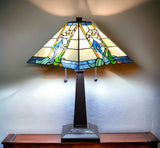 22" Dark Brown Metal Two Light Candlestick Table Lamp With Blue and Beige Shade - Homeroots - Flyclothing LLC