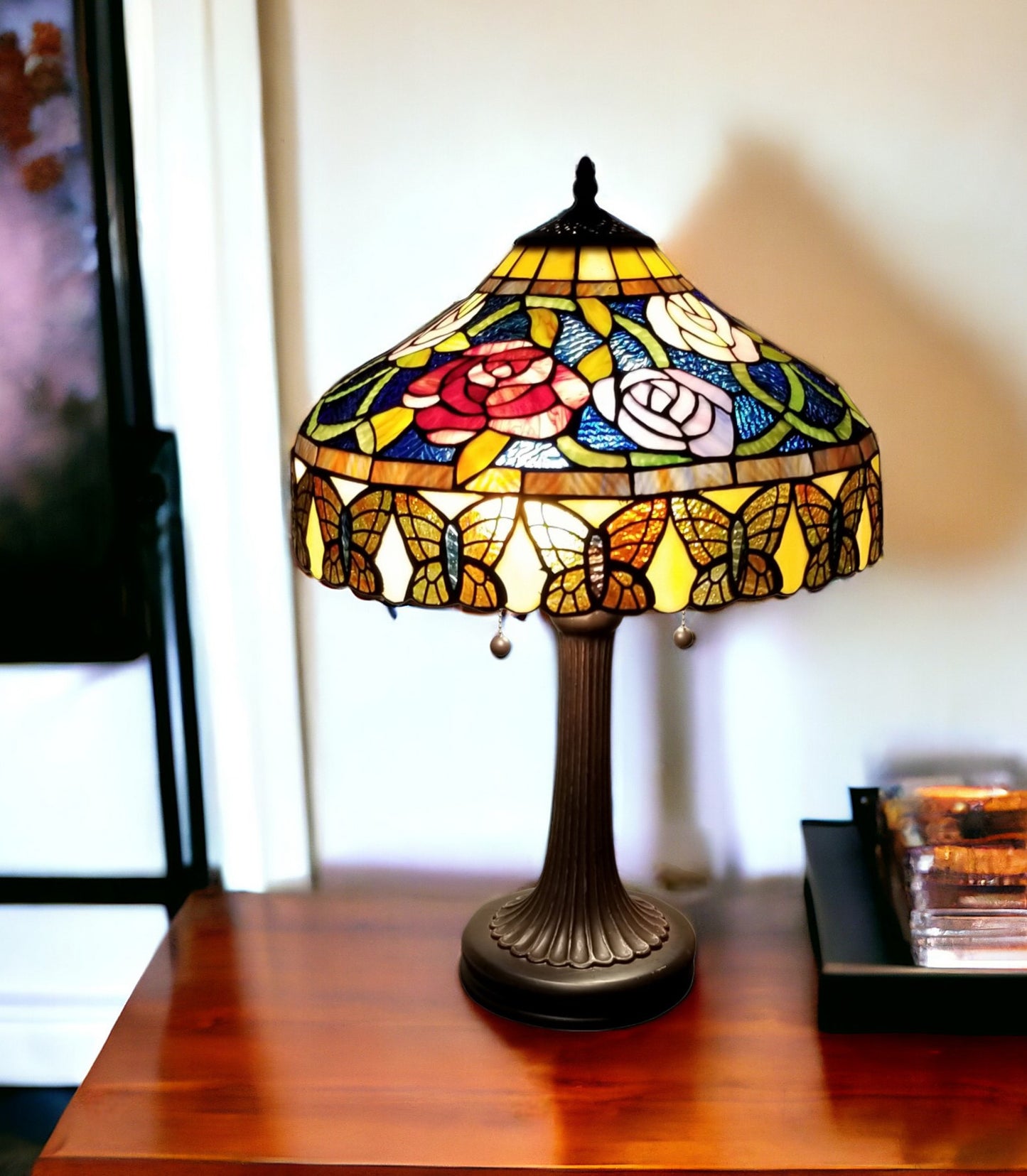 23" Dark Brown Metal Two Light Candlestick Table Lamp With Red and Black Shade - Homeroots - Flyclothing LLC