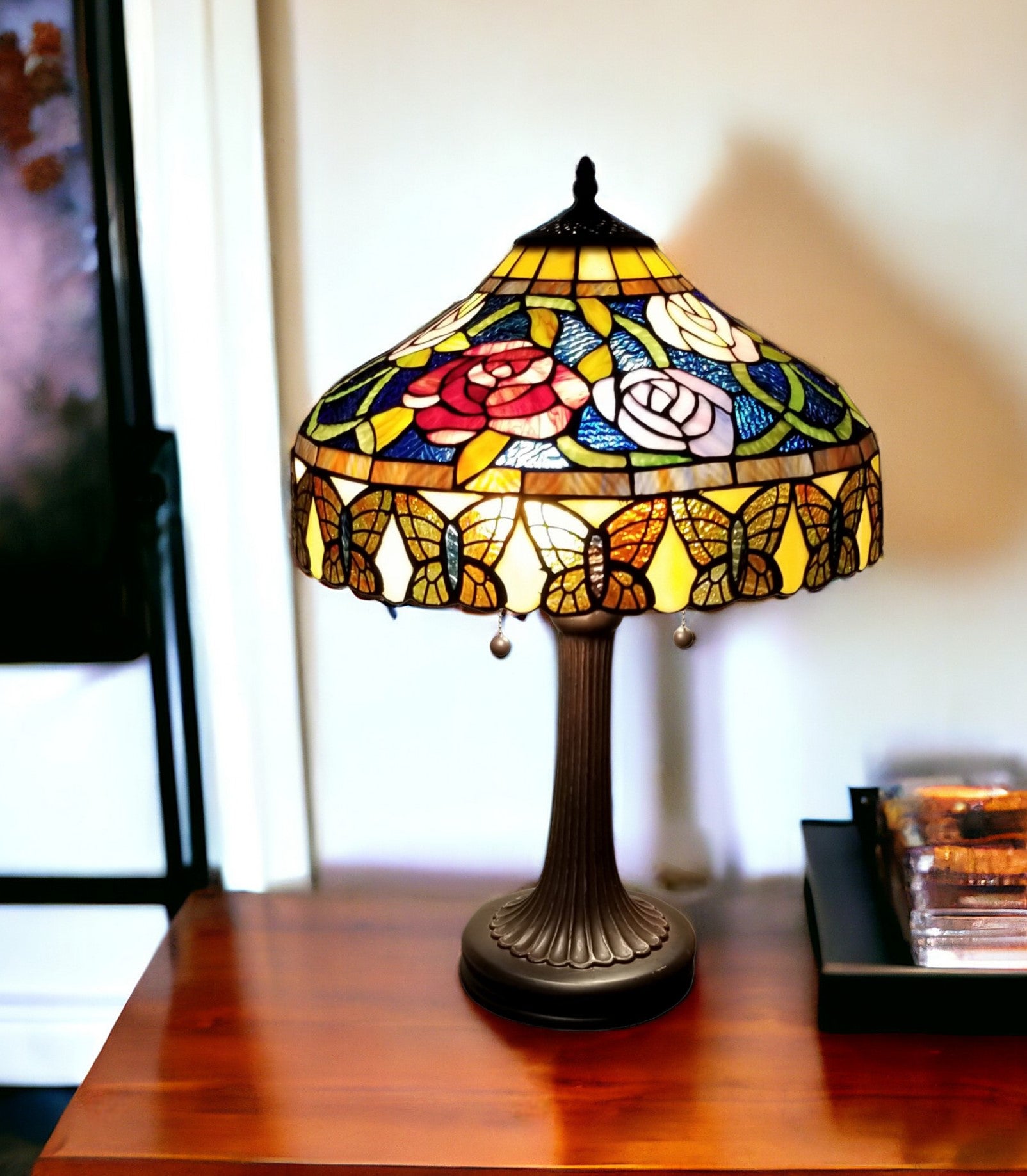 23" Dark Brown Metal Two Light Candlestick Table Lamp With Red and Black Shade - Homeroots - Flyclothing LLC