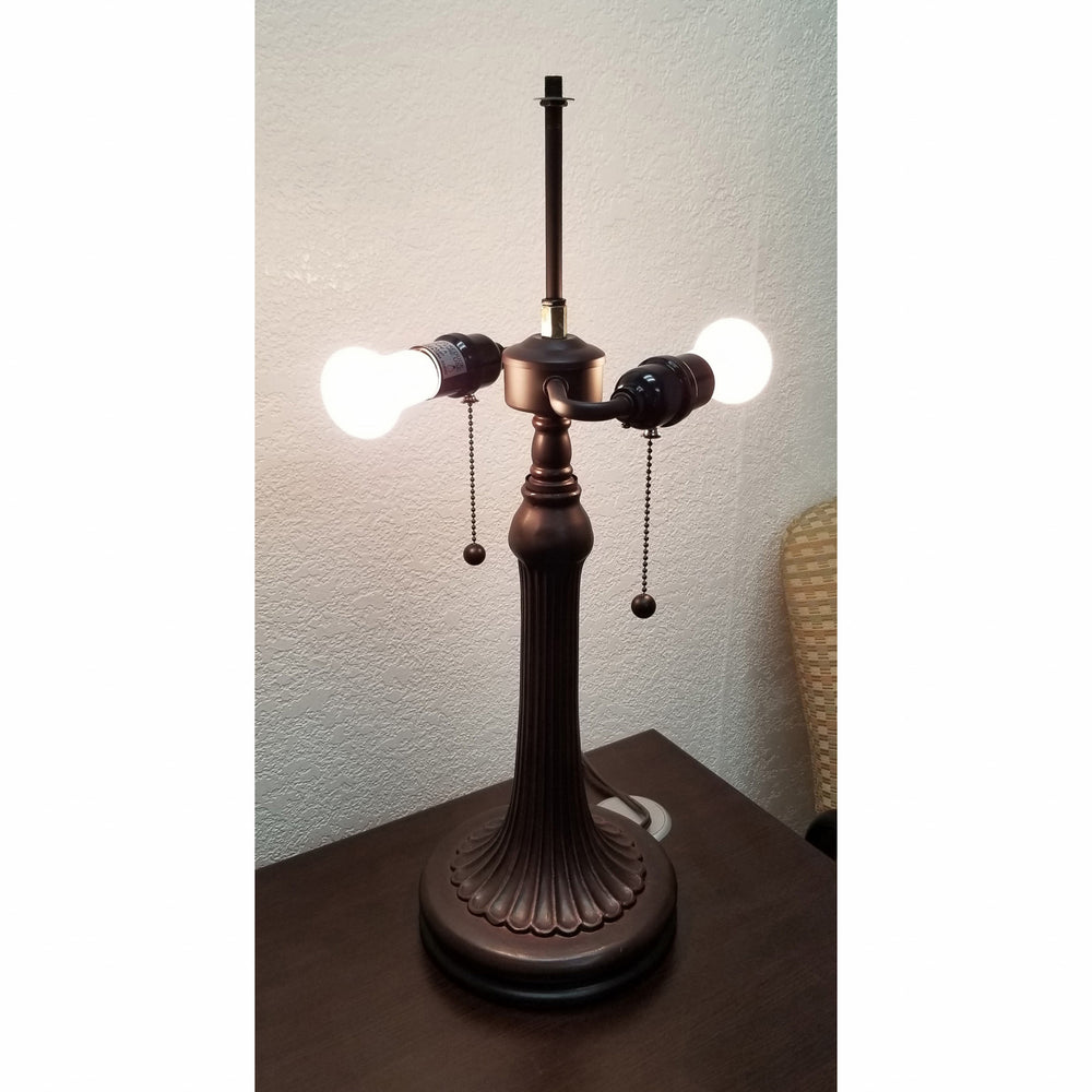 23" Dark Brown Metal Two Light Candlestick Table Lamp With Red and Black Shade - Homeroots - Flyclothing LLC