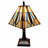 15" Dark Brown Metal Candlestick Table Lamp With Orange and Ivory Empire Shade - Homeroots