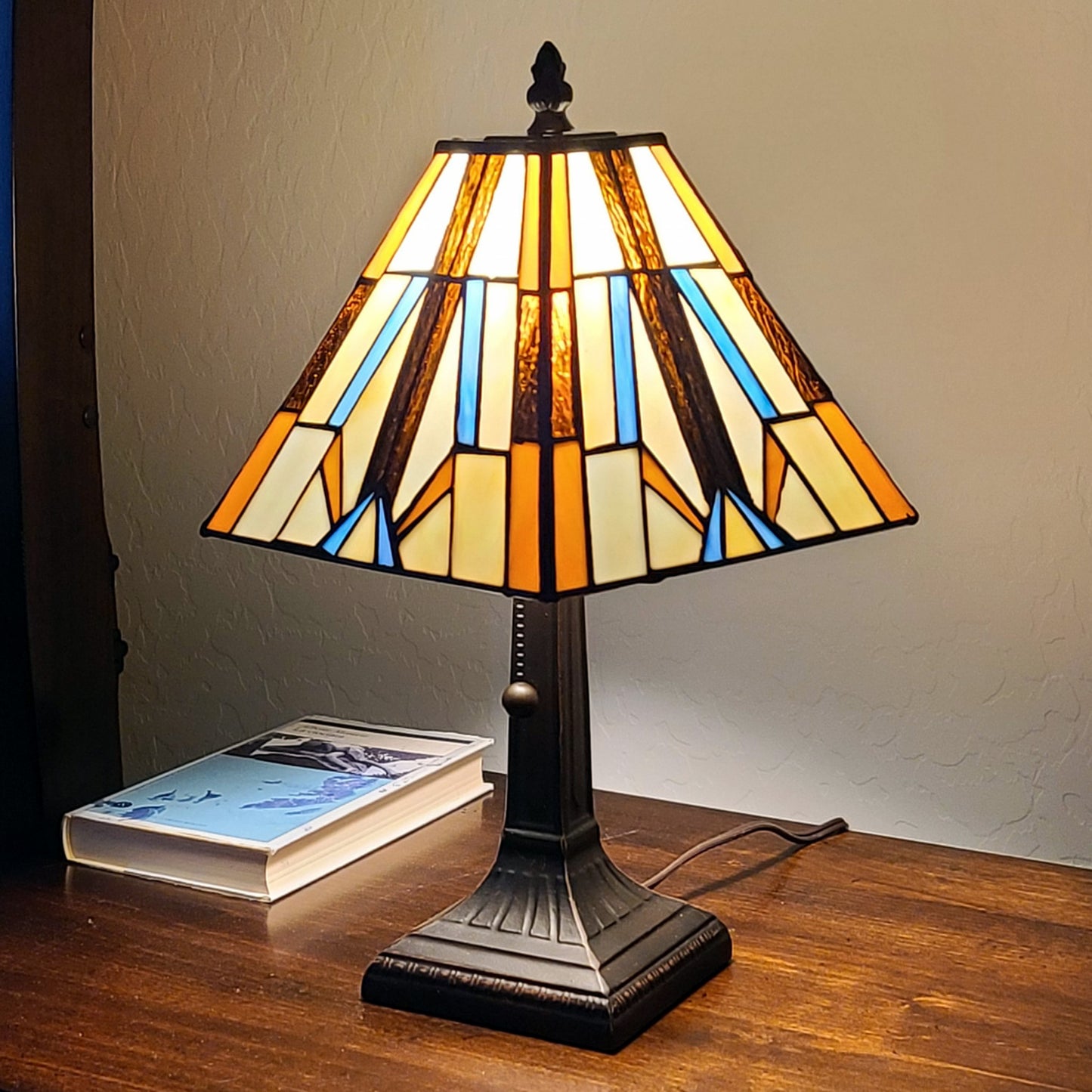 15" Dark Brown Metal Candlestick Table Lamp With Orange and Ivory Empire Shade - Homeroots - Flyclothing LLC