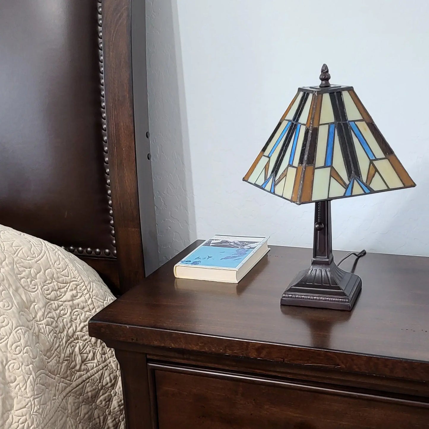 15" Dark Brown Metal Candlestick Table Lamp With Orange and Ivory Empire Shade - Homeroots - Flyclothing LLC