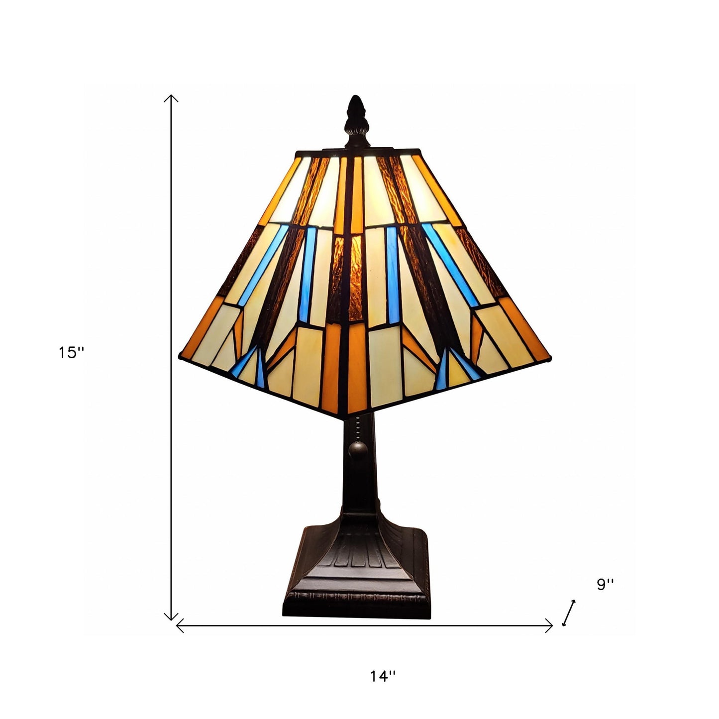 15" Dark Brown Metal Candlestick Table Lamp With Orange and Ivory Empire Shade - Homeroots - Flyclothing LLC
