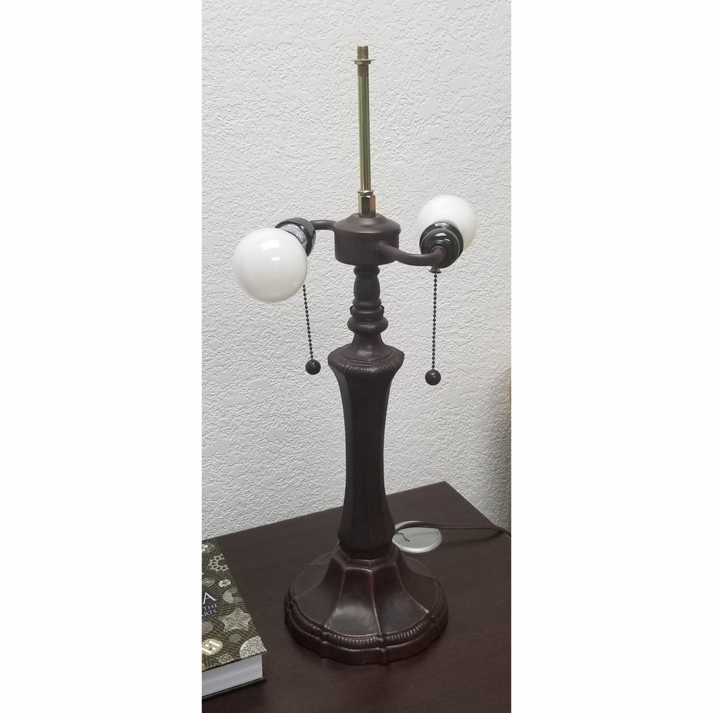 23" Dark Brown Metal Two Light Candlestick Table Lamp With Brown and Ivory Shade - Homeroots - Flyclothing LLC