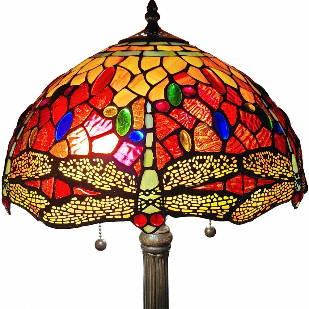 22" Dark Brown Metal Two Light Candlestick Table Lamp With Red and Black Shade - Homeroots