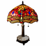 22" Dark Brown Metal Two Light Candlestick Table Lamp With Red and Black Shade