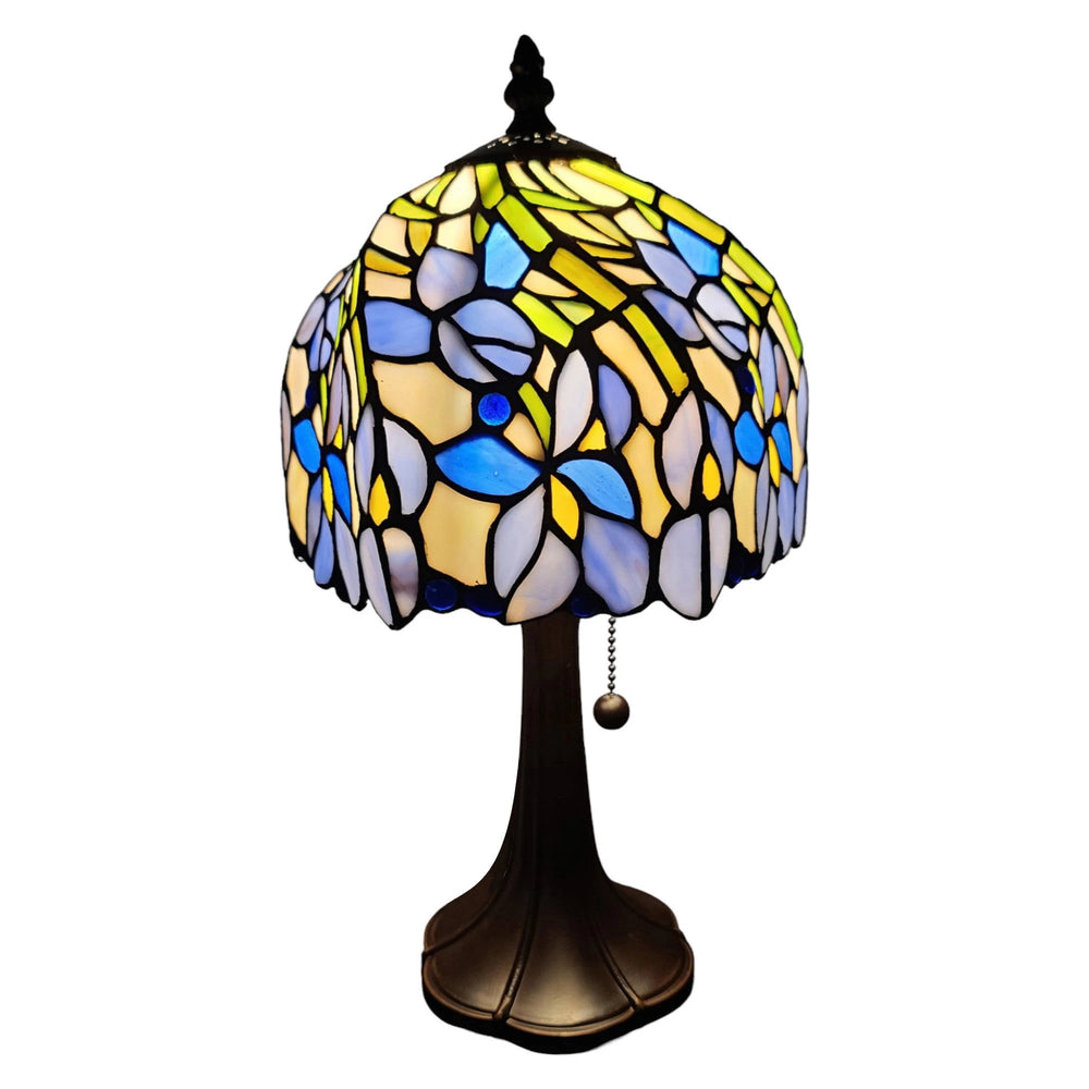 15" Dark Brown Metal Candlestick Table Lamp With Blue Dome Shade - Homeroots - Flyclothing LLC