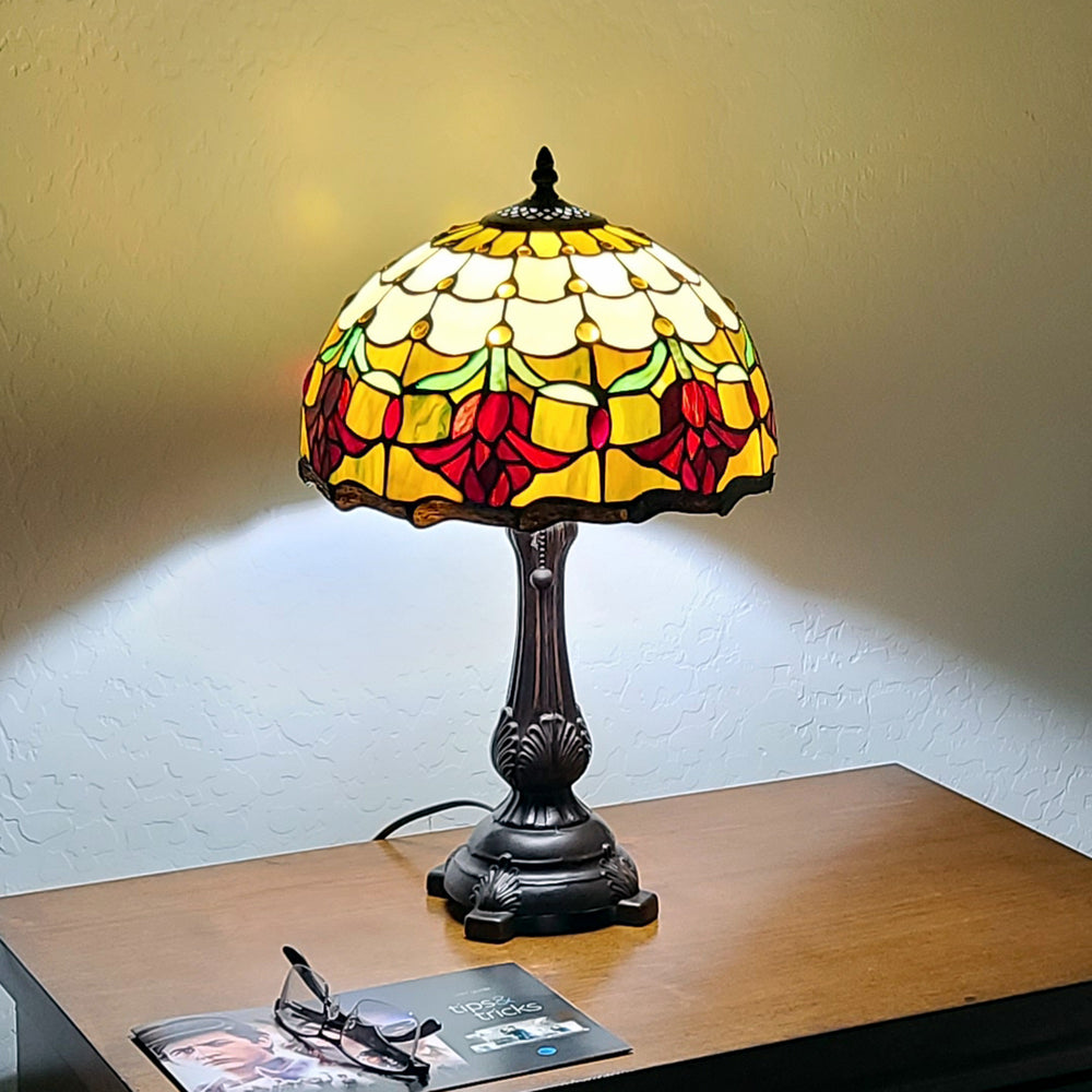 19" Dark Brown Metal Candlestick Table Lamp With Orange Dome Shade - Homeroots - Flyclothing LLC