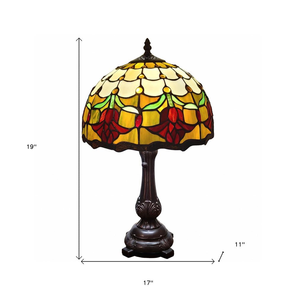 19" Dark Brown Metal Candlestick Table Lamp With Orange Dome Shade - Homeroots - Flyclothing LLC