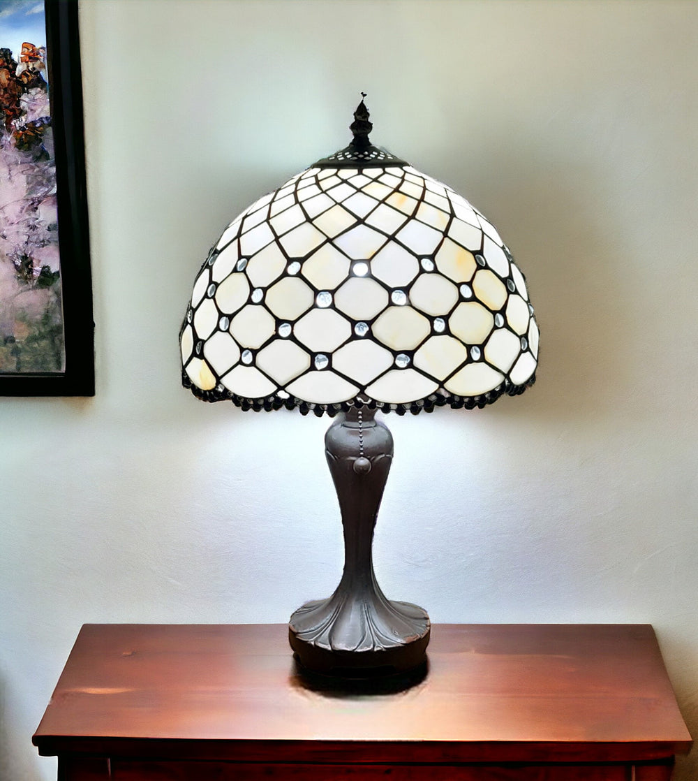 19" Dark Brown Metal Candlestick Table Lamp With White Dome Shade - Homeroots