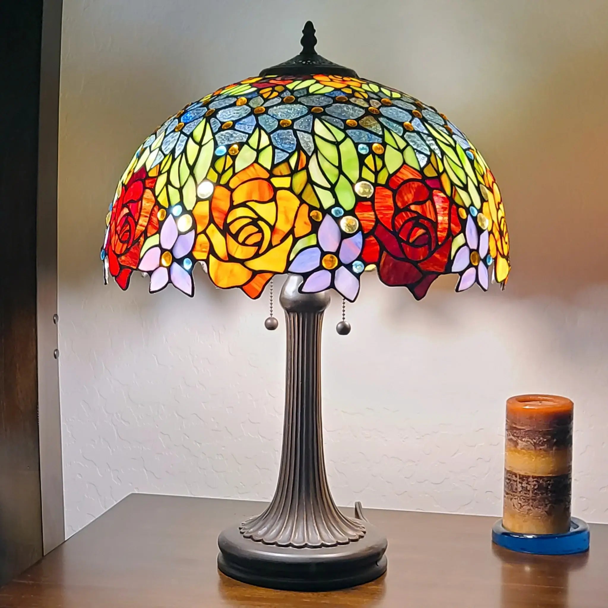 24" Dark Brown Metal Two Light Candlestick Table Lamp With Orange Shade - Homeroots - Flyclothing LLC