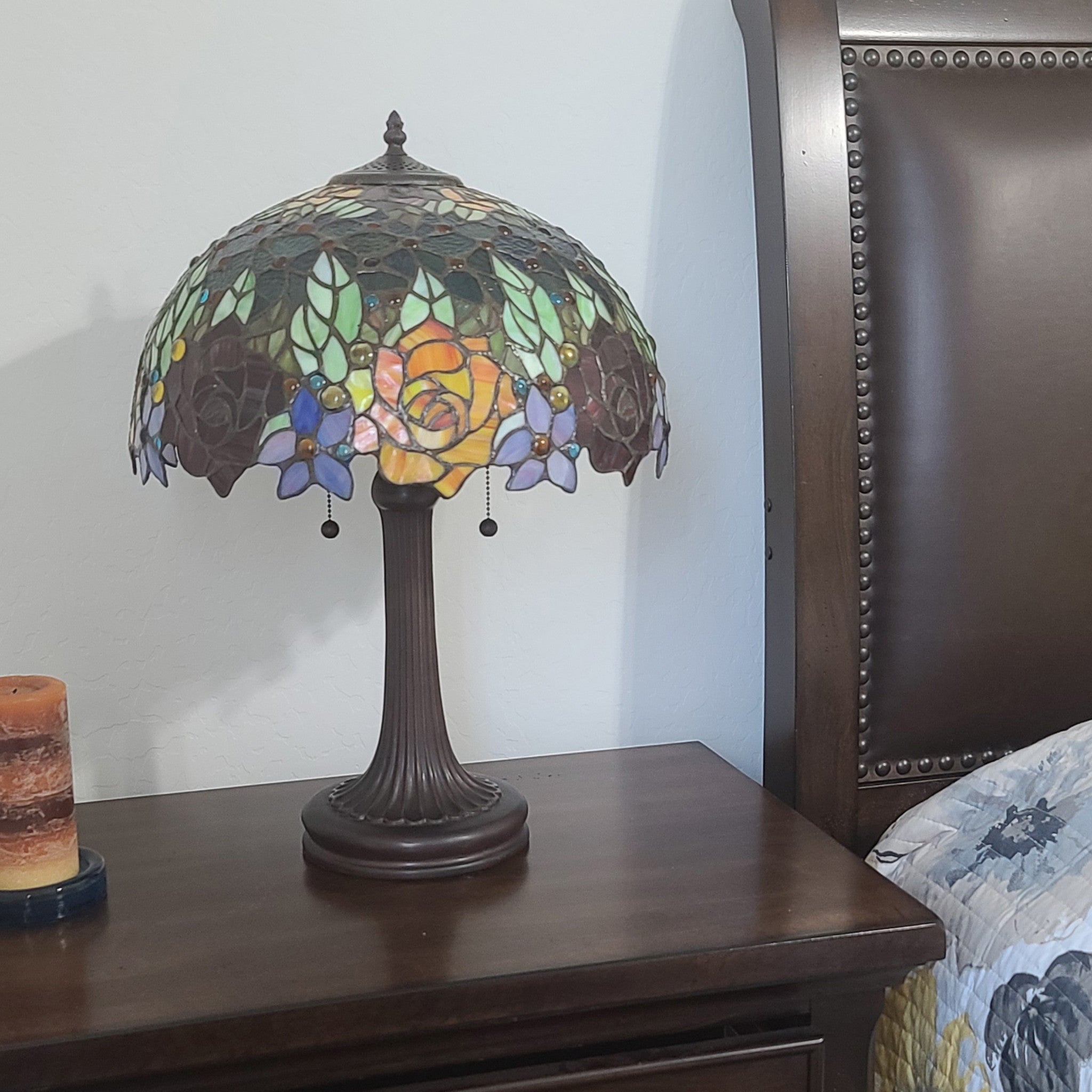 24" Dark Brown Metal Two Light Candlestick Table Lamp With Orange Shade - Homeroots - Flyclothing LLC